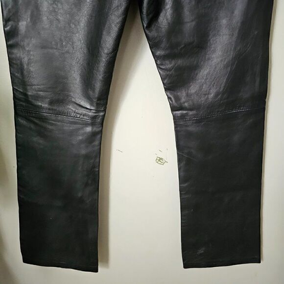 EUC AMAZING VINTAGE OLD NAVY BLUE JEANS GENUINE LEATHER STRAIGHT PANTS SIZE 4 - Picture 5 of 16